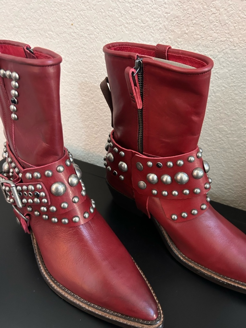 New Free People Axel Studded Leather Western Moto Boots - Picture 4 of 7